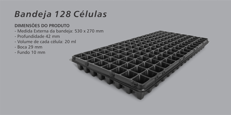 Bandeja plástica para mudas com 128 células